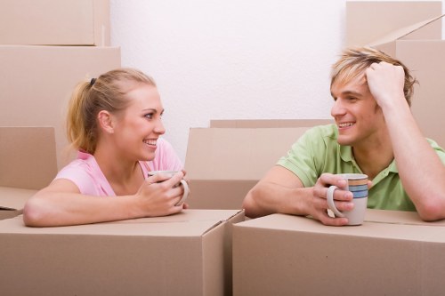 Boxes and furniture prepared for a house move in West London