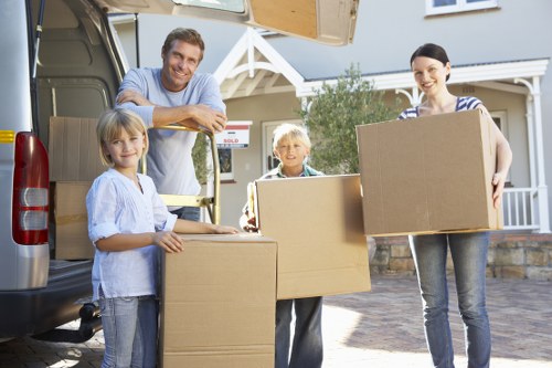 Packed boxes and furniture prepared for a local move