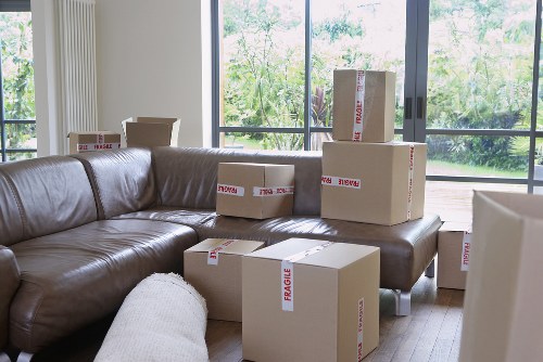 Packed office furniture and equipment prepared for a move in Hillingdon